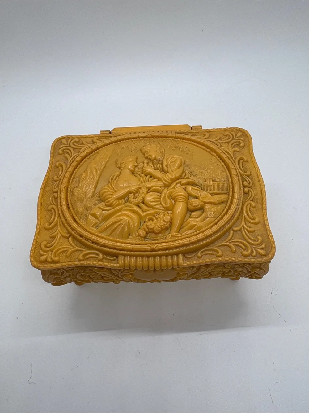 Celluloid Vintage Trinket Jewelry Footed Box